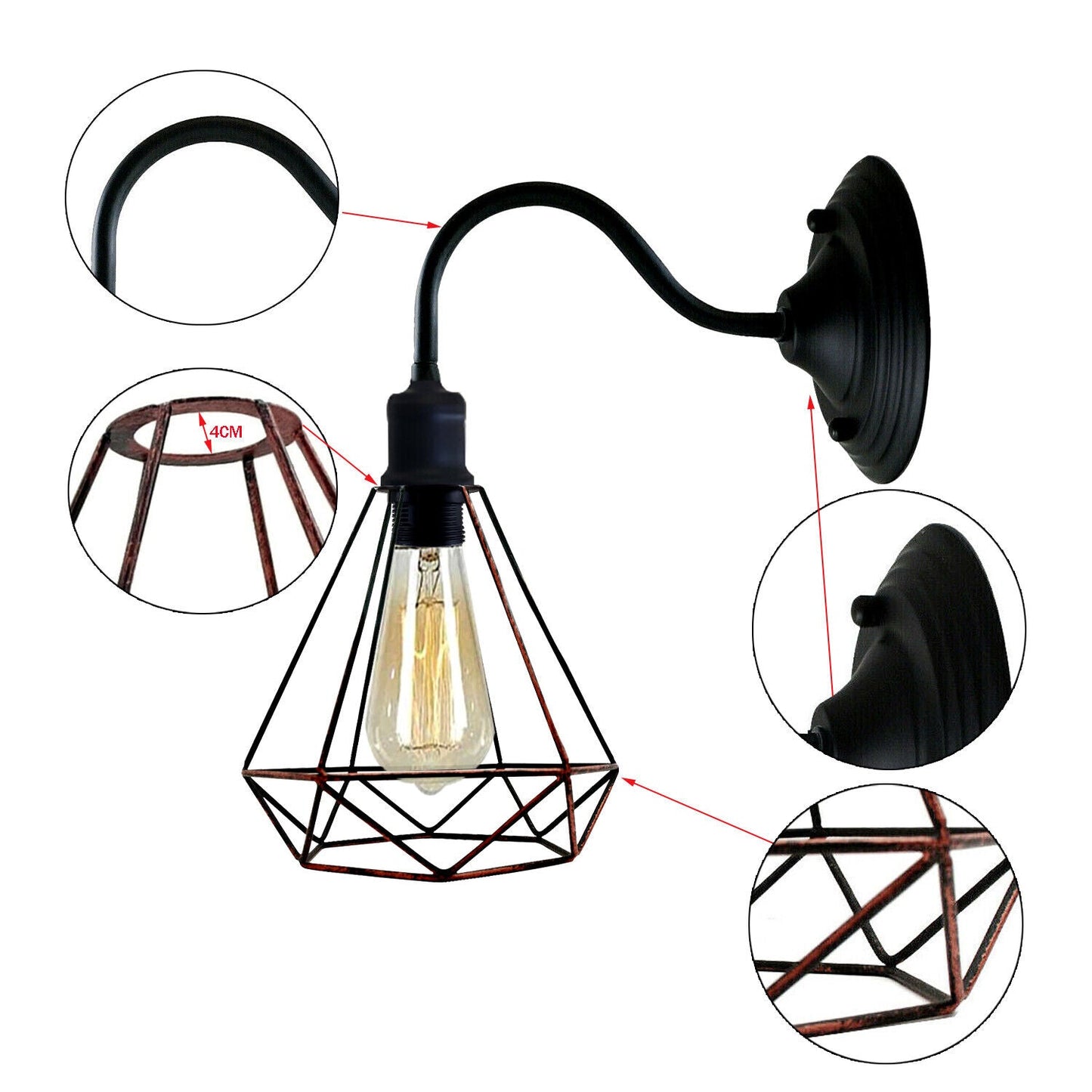 Modern Industrial  Vintage Indoor Black colour Wall Light Lamp Fitting