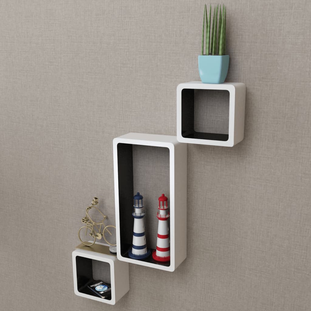 Wall Cube Shelves 6 pcs White and Black