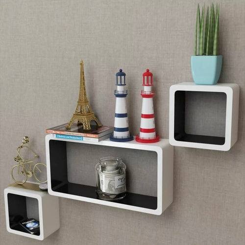 Wall Cube Shelves 6 pcs White and Black