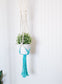 Macrame Plant Hanger, Dip-Dye, Aquamarine